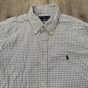 Ralph Lauren Performance Shirt Mens Large Classic Fit Blue Plaid Check Button Up